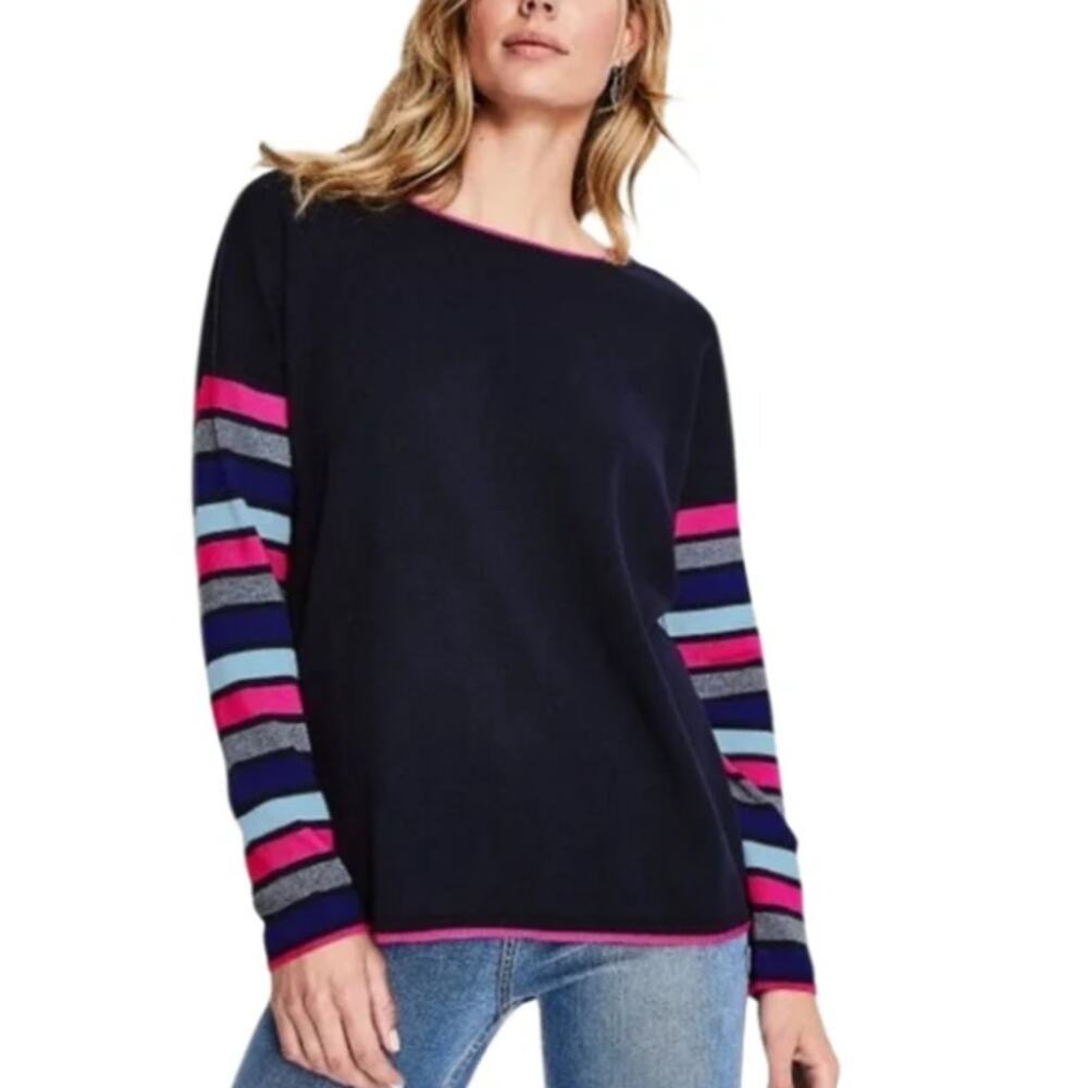 Boden Berwick Crewneck Sweater Small Navy Pink Wool Blend